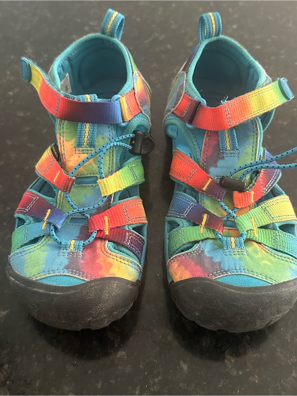 Keen Kids Rainbow Tie-Dye Sport Sandals - Teal, Red, Yellow, Blue